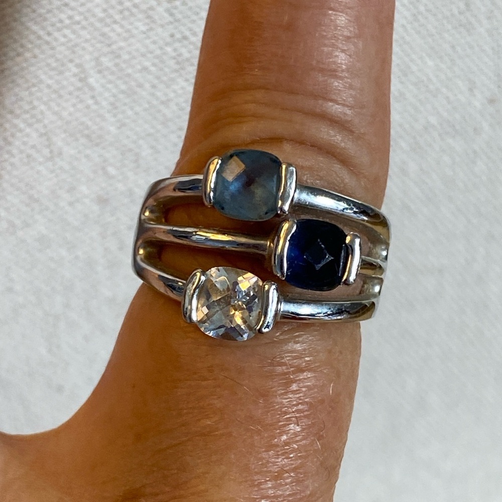Lia Sophia Triple Stone Silver Ring with Blue Accents (9)